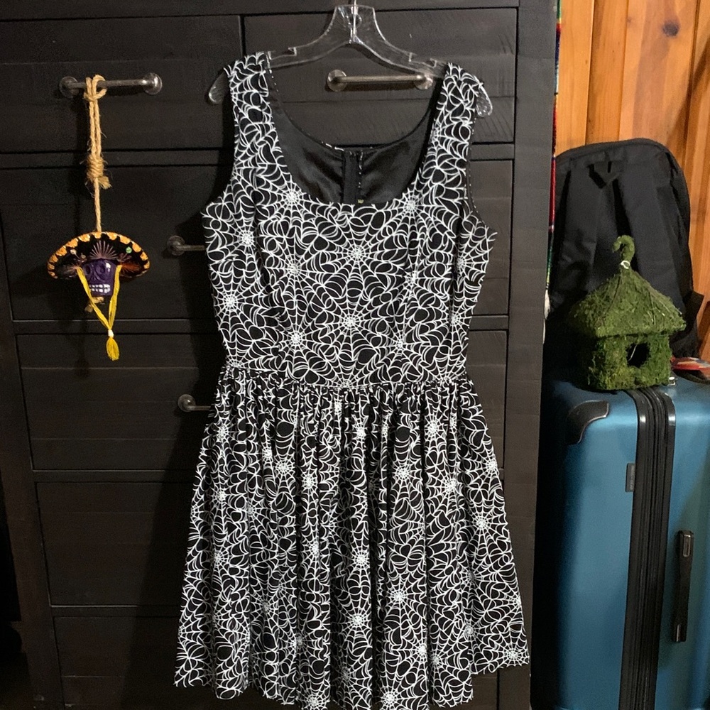 Laura Byrnes Pinup Girl from 2016! Fantastic Black and White Spiderweb Dress!